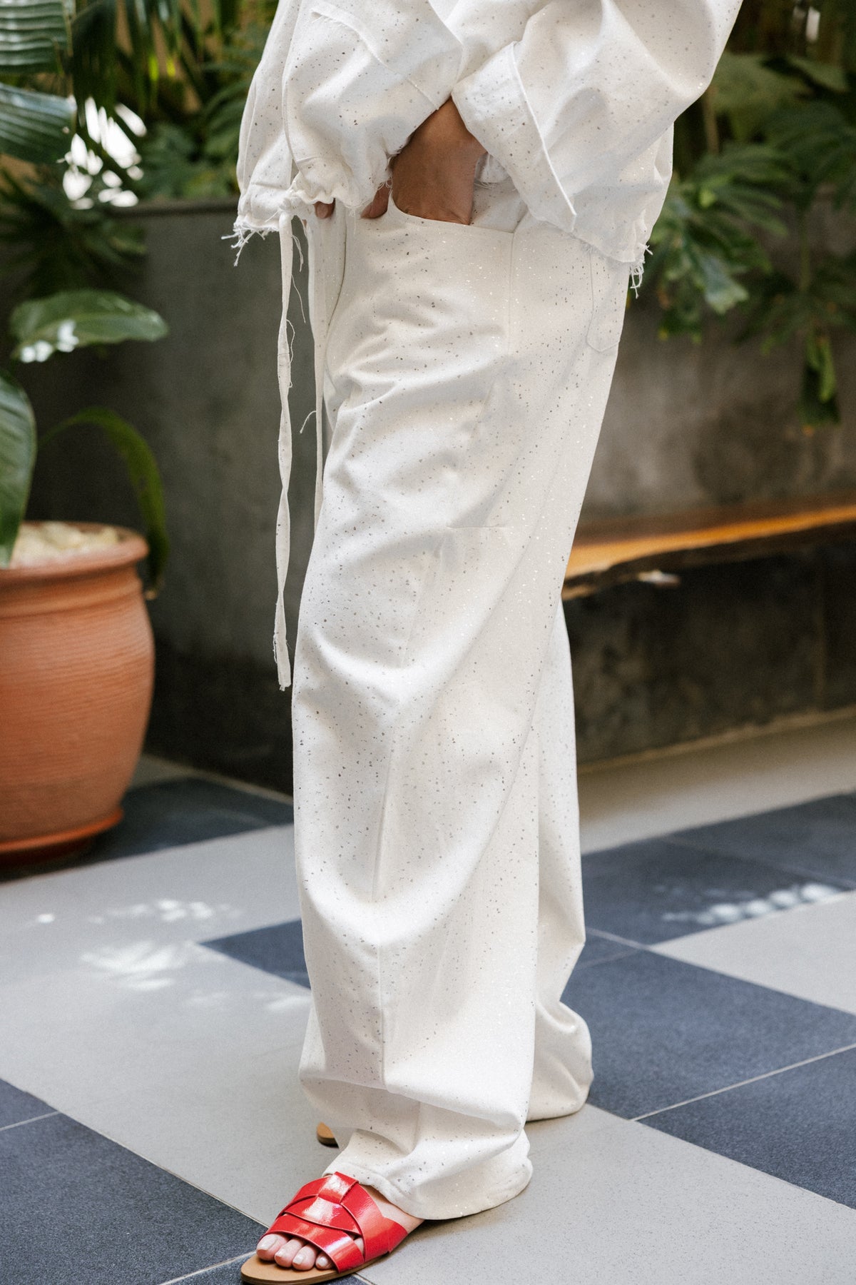 Balloon denim set in white