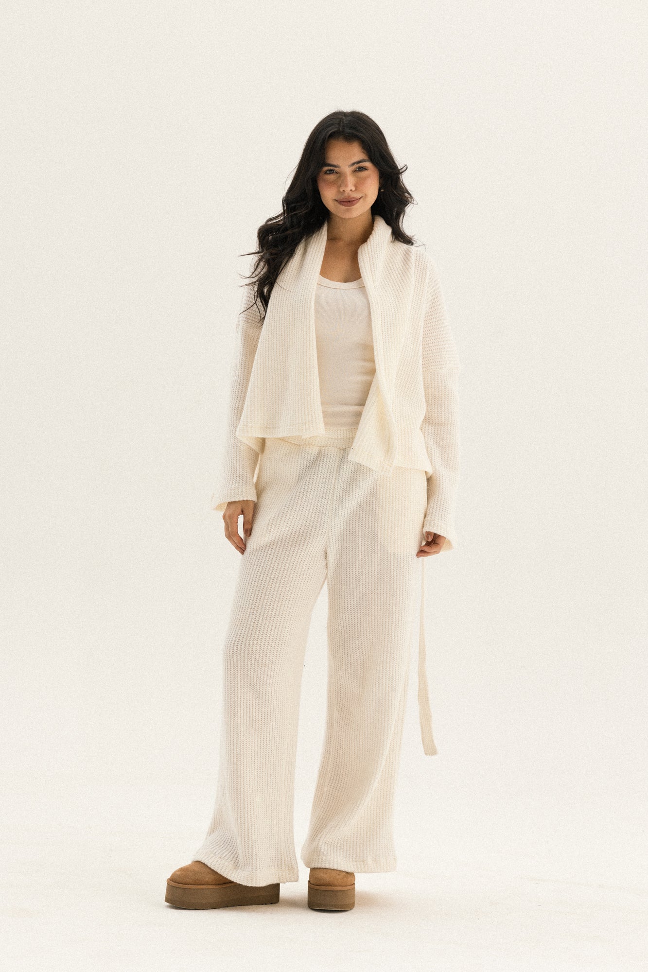 Short Kimono Knitted Set In Off-white