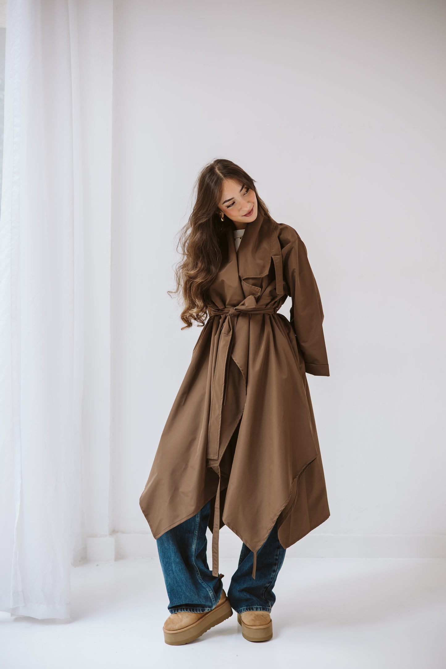 High-low Trench Coat In Brown