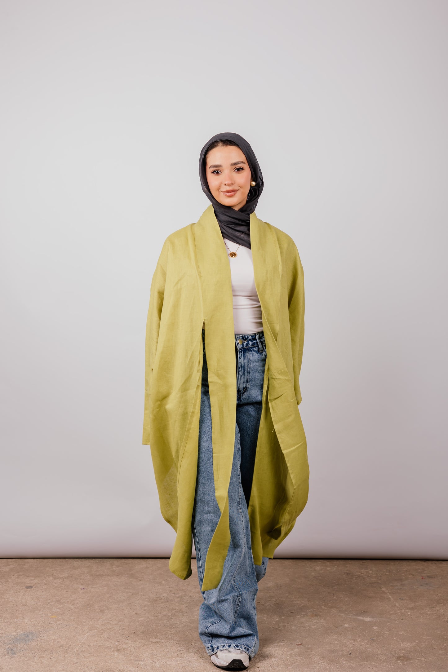 Double Collar Kimono In Lime-green