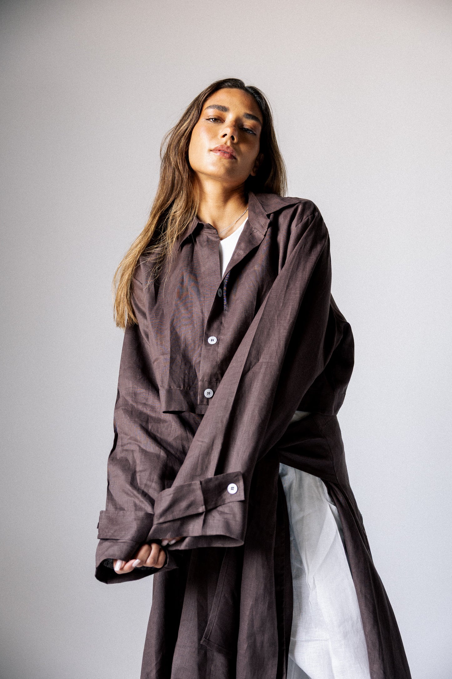 Rap-up shirt in chocolate brown