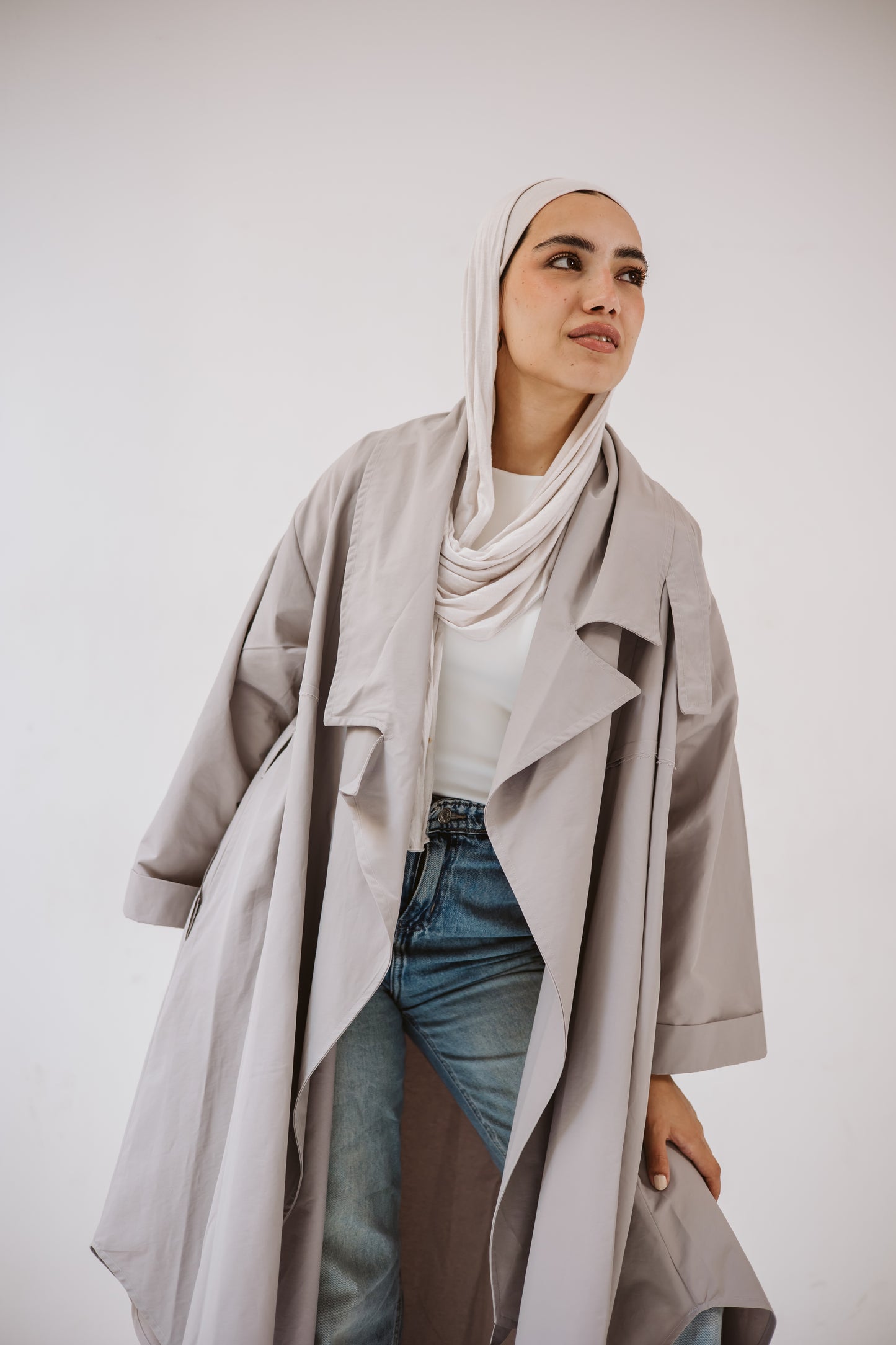 High-low Trench Coat In Silver