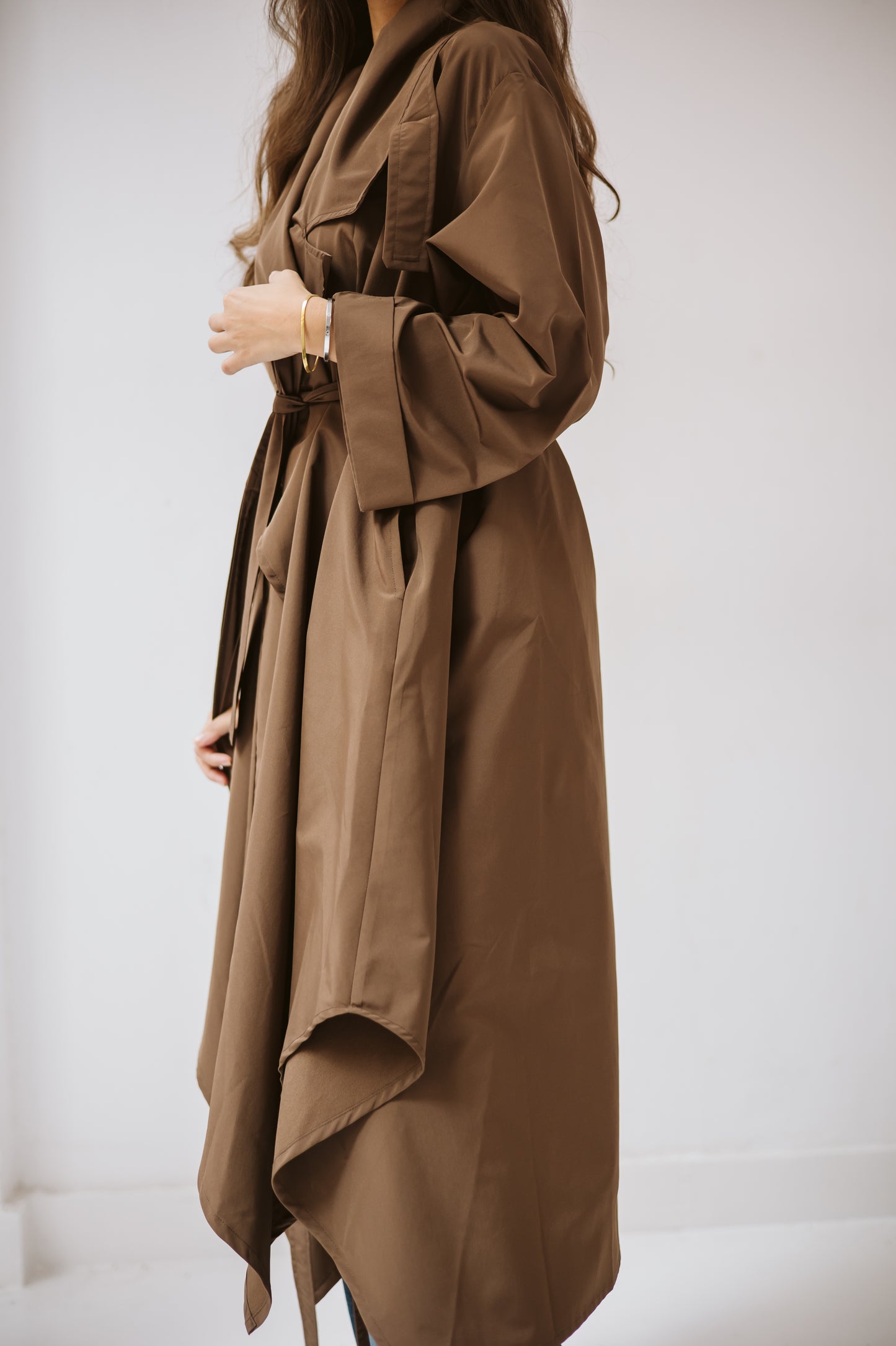 High-low Trench Coat In Brown