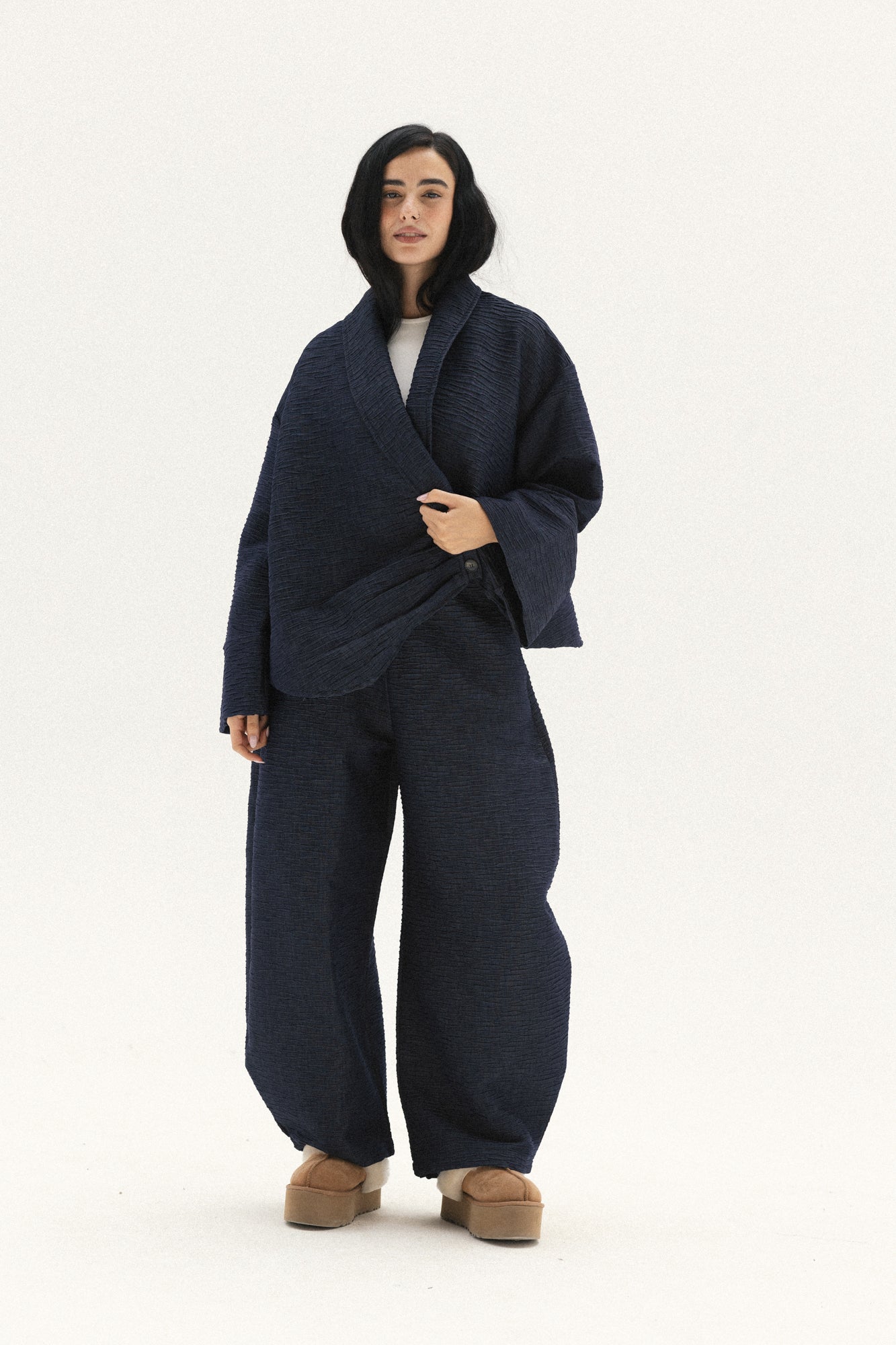 Crushed Denim Set In Dark navy-blue