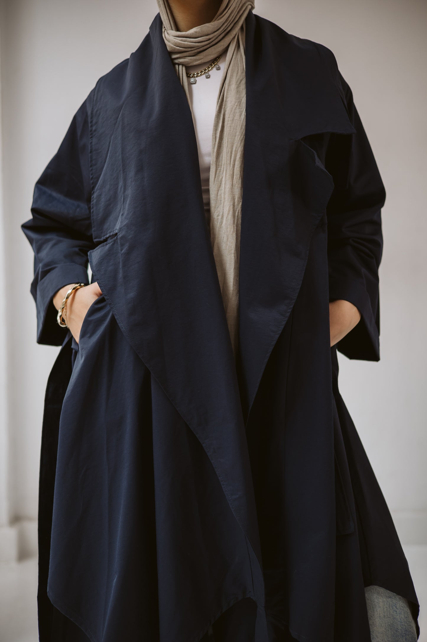 High-low Trench Coat In Navy Blue