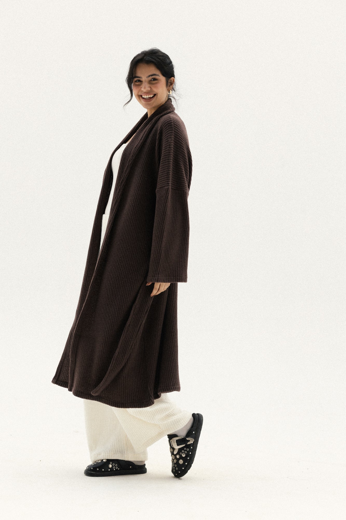 Knitted Lined Kimono In Brown