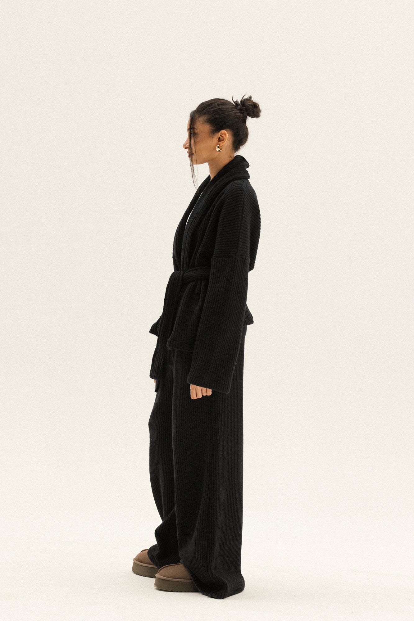 Short Kimono Knitted Set In Black