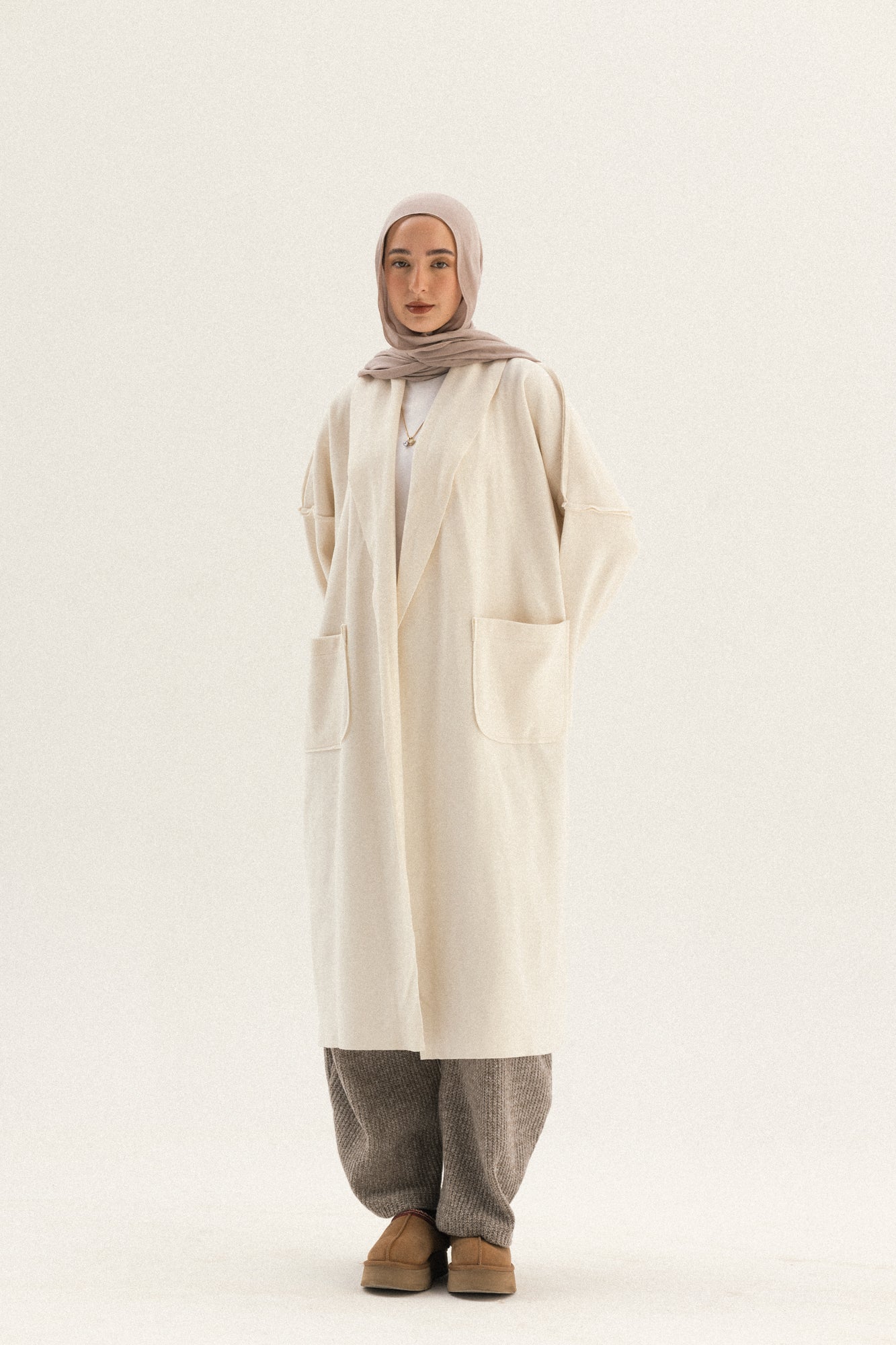 Long Pocket Coat In Offwhite
