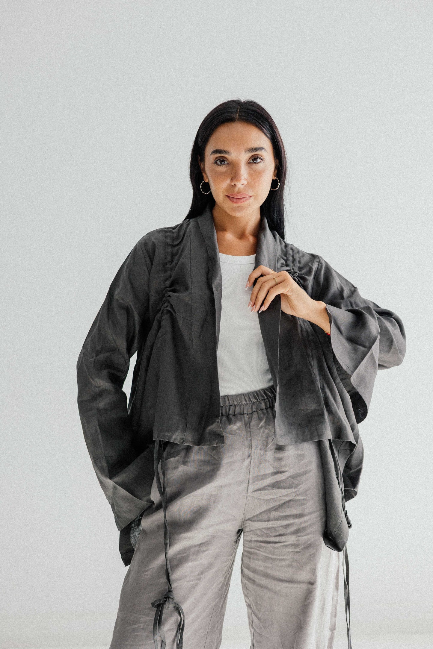 Elastic Kimono In Dark-grey
