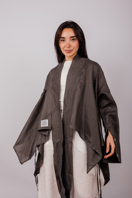 Double Collar With Fringes In Dark-grey