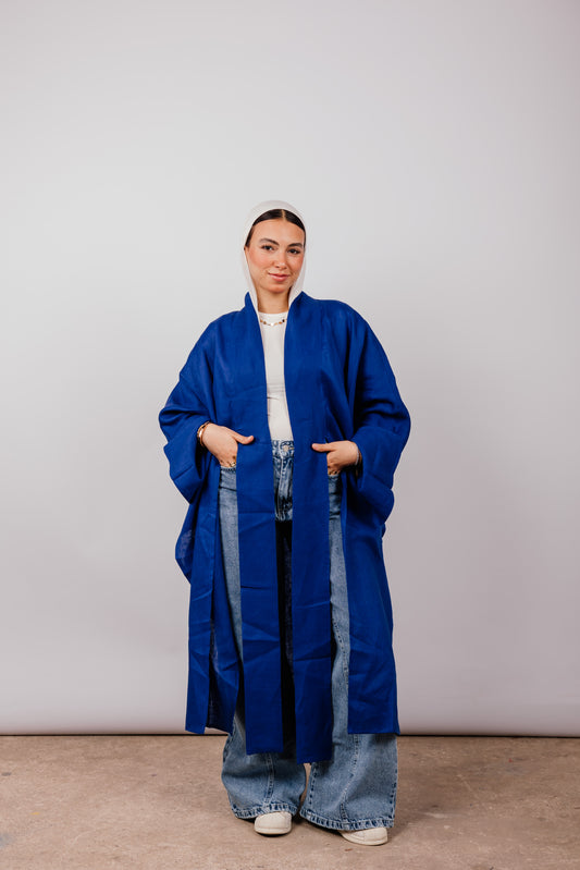 Double collar Kimono In Royal-blue
