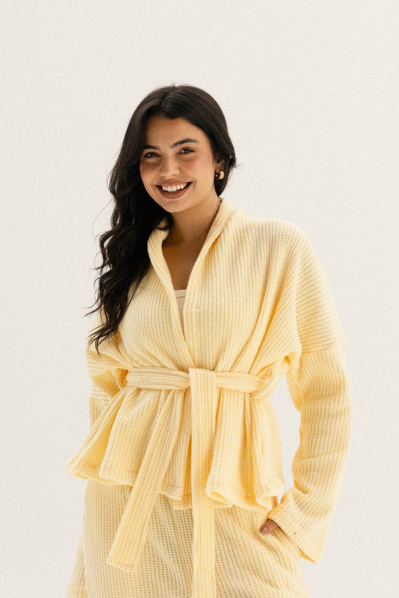 Short Kimono Knitted set In Butter Yellow