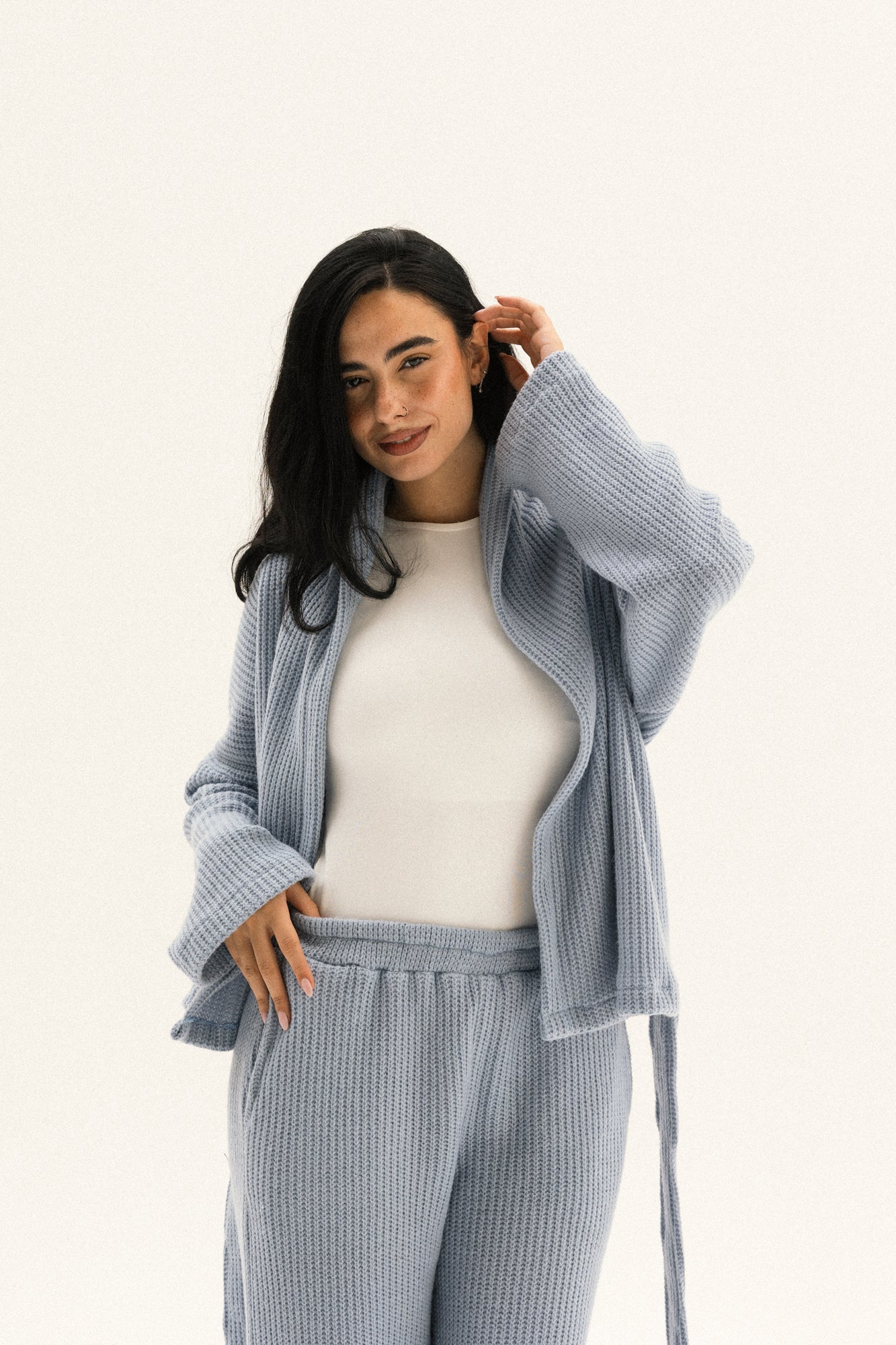 Short Kimono Knitted Set In Blue