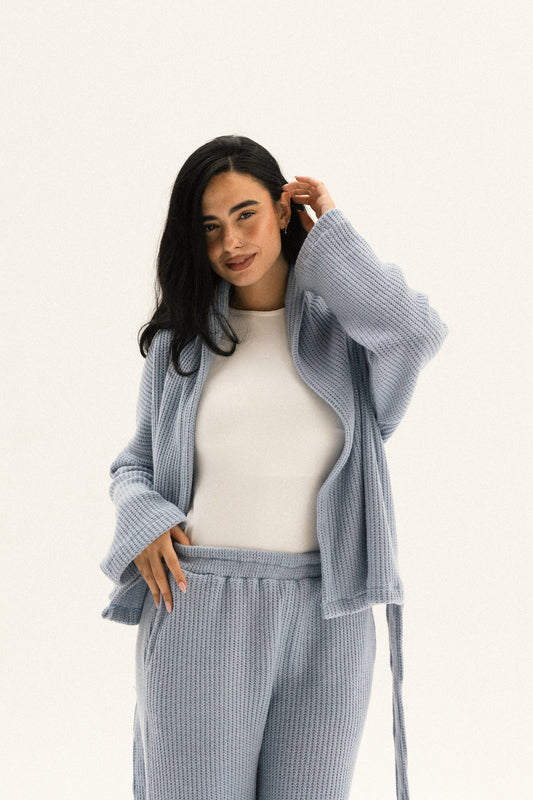 Short Kimono Knitted Set In Blue