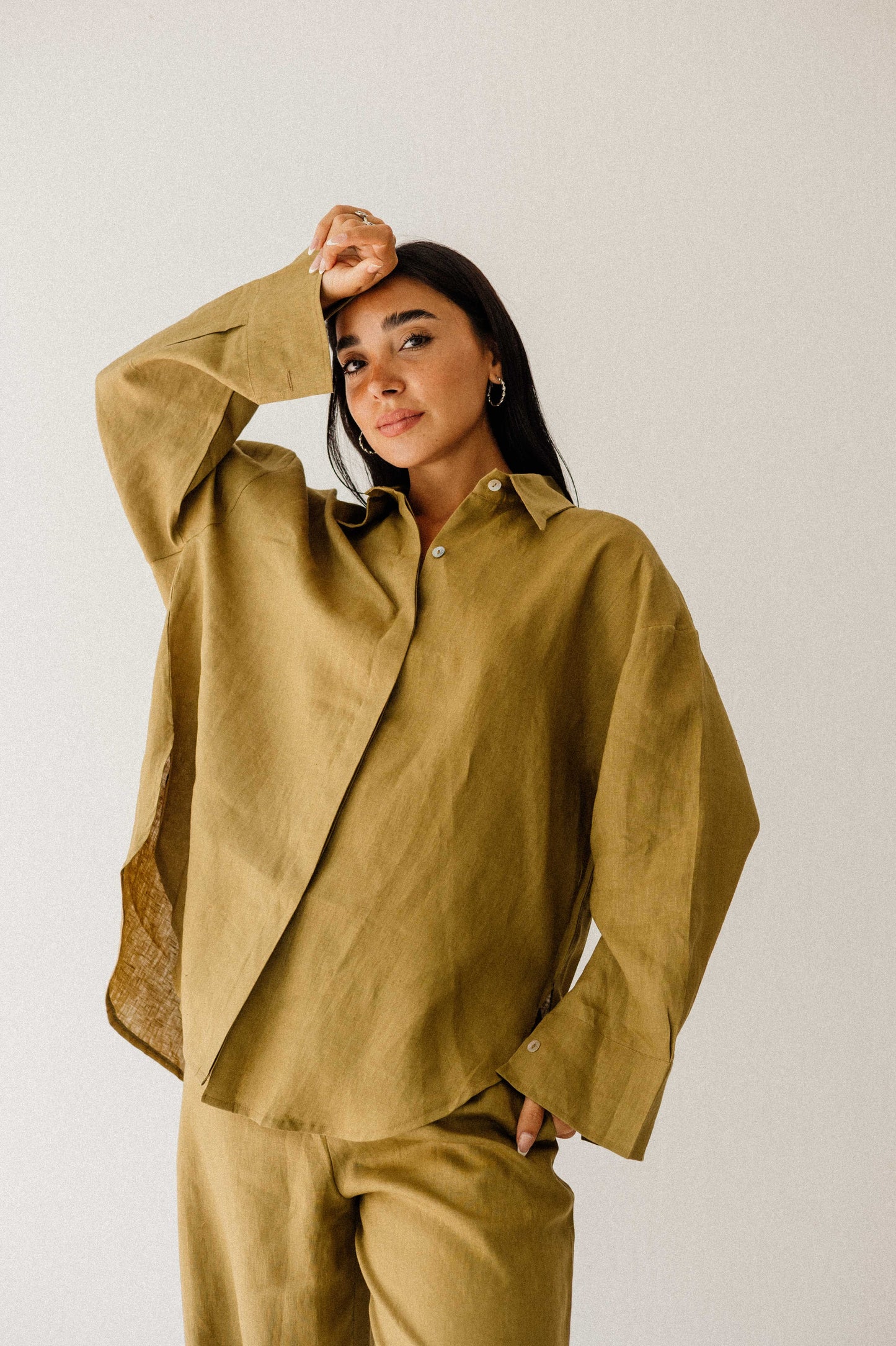 Daily Linen Shirt In Dark-limegreen