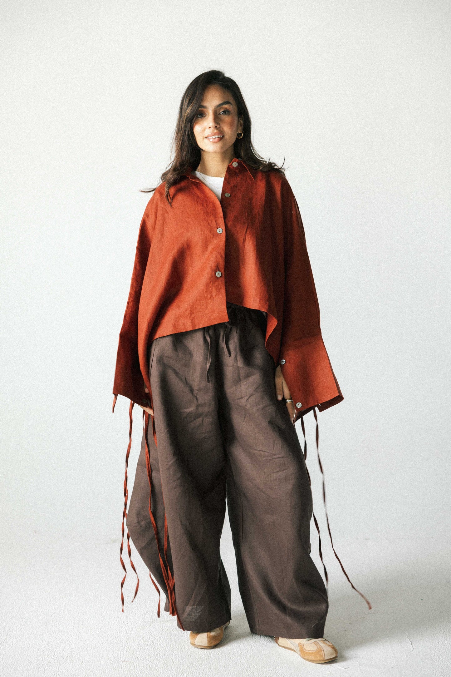 Fringes shirt in burnt red