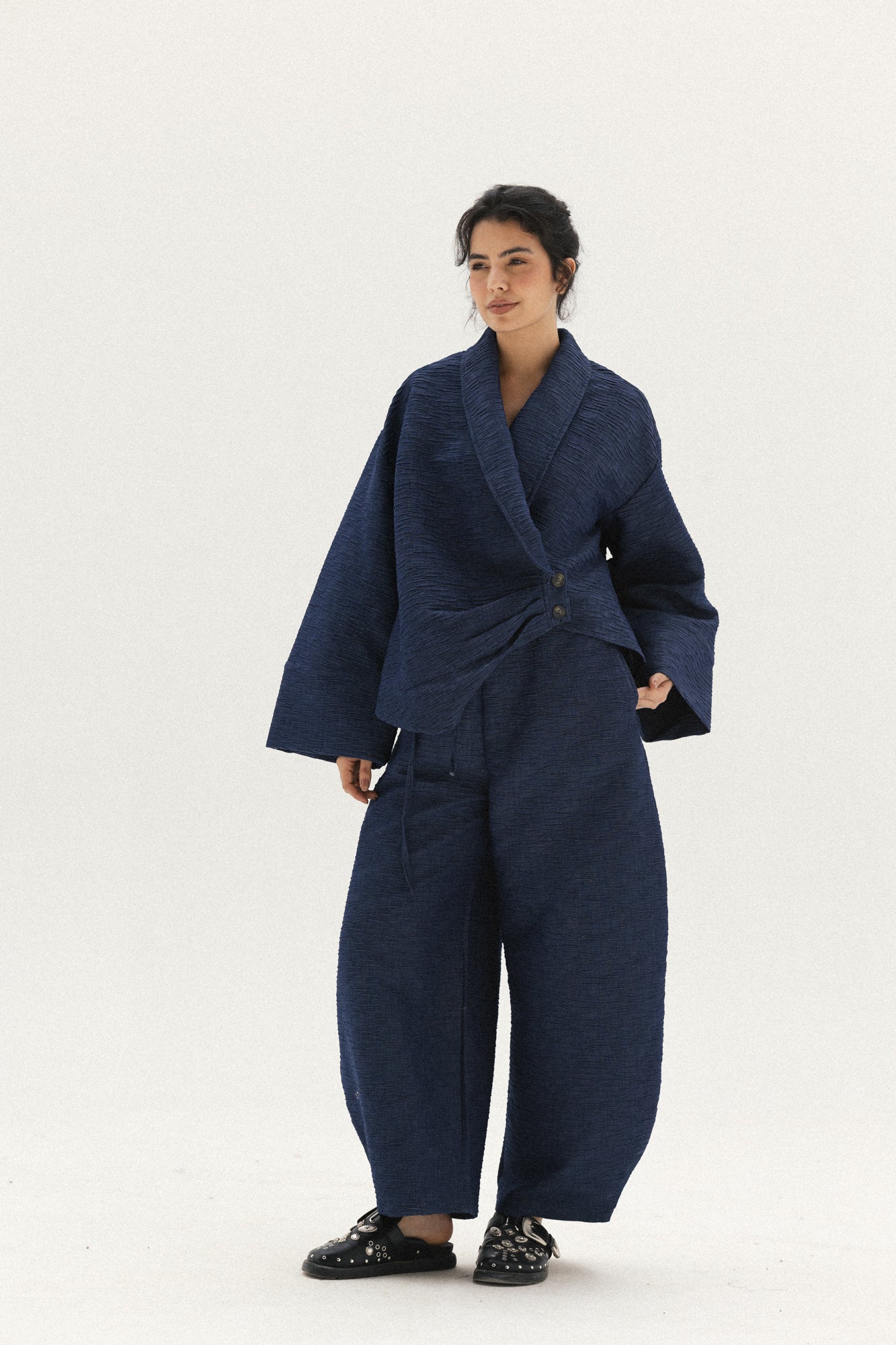 Crushed Denim Set In Navy-blue