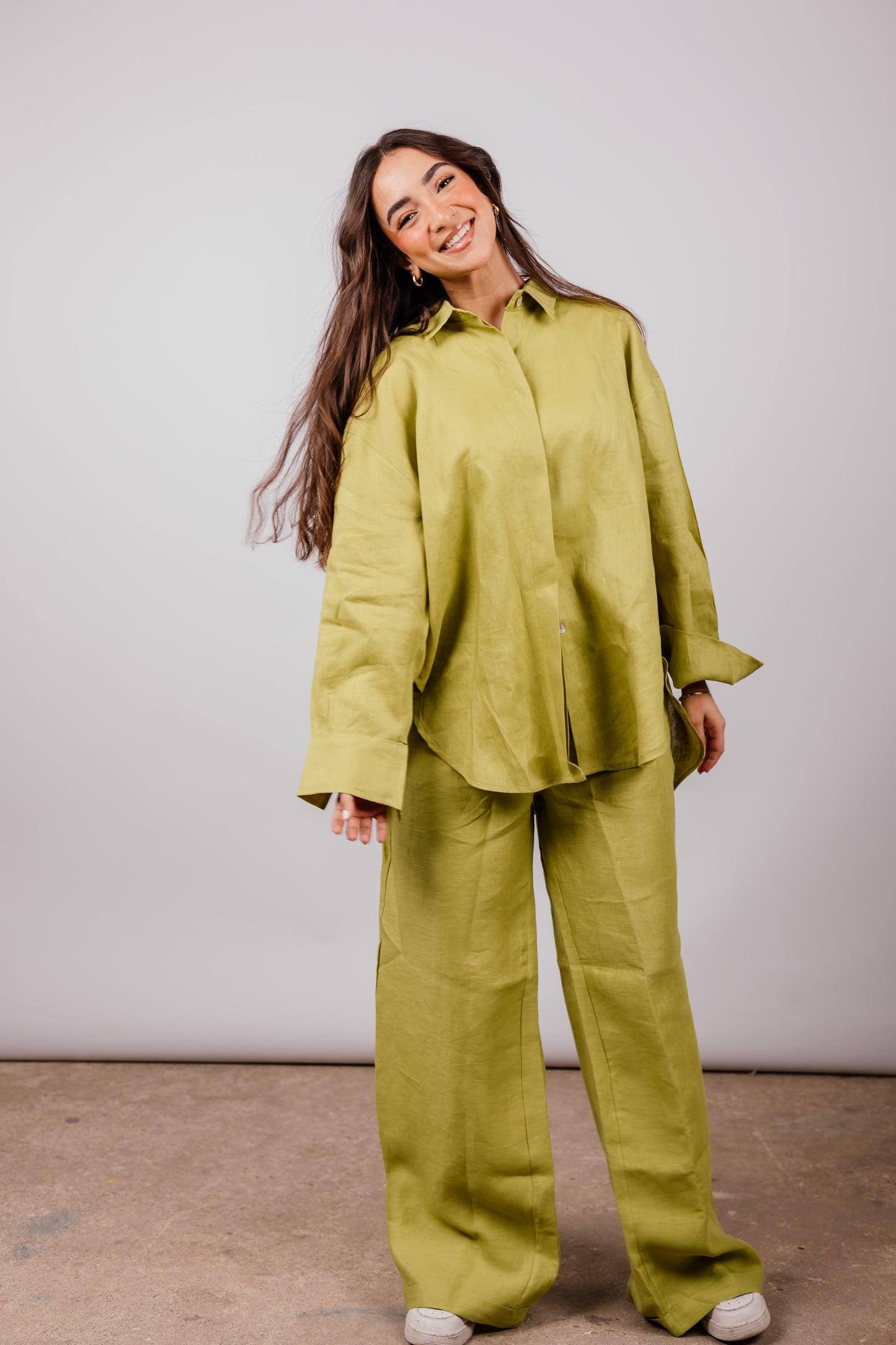 Daily Linen Shirt In Lime-green