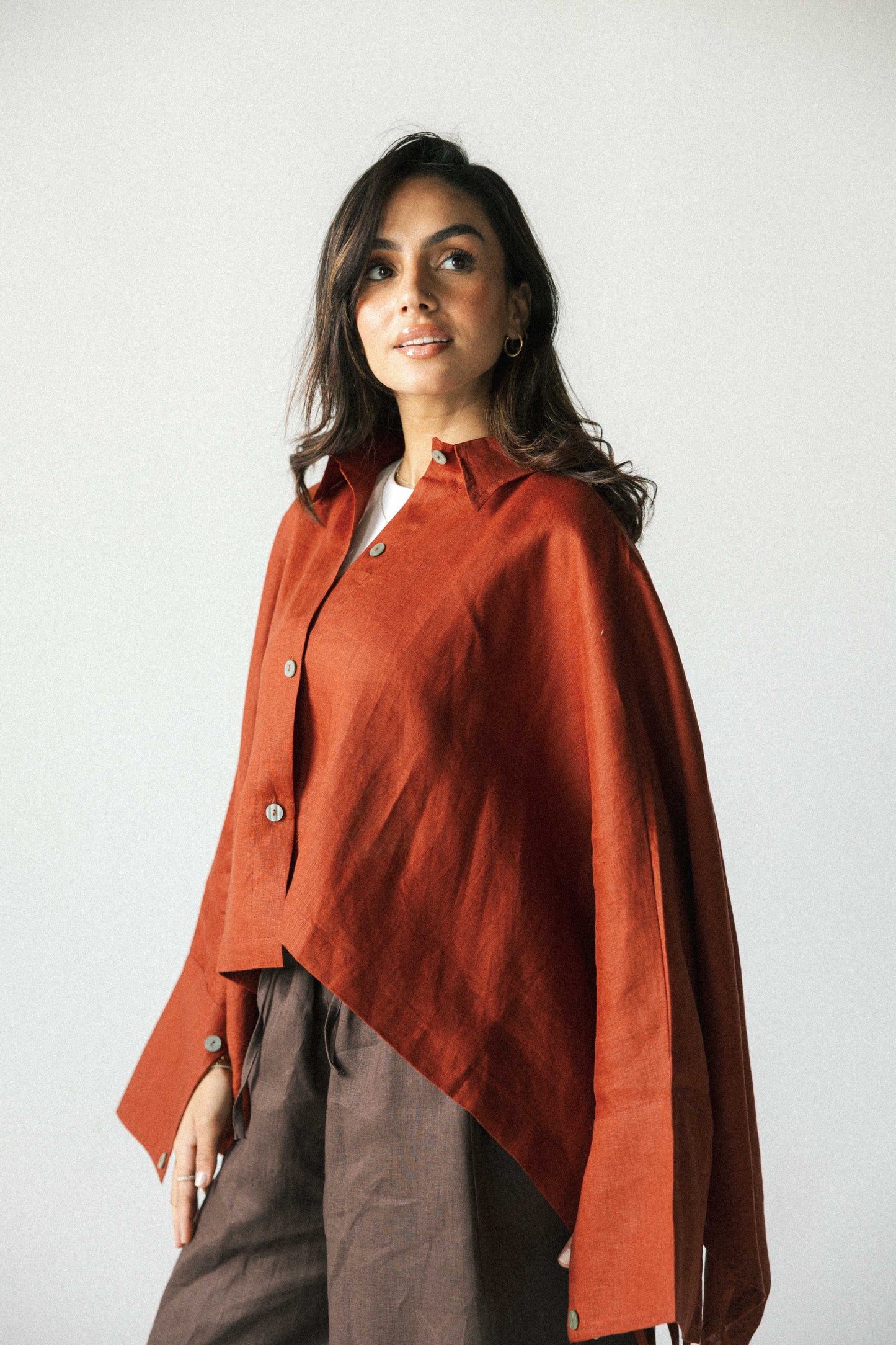 Fringes shirt in burnt red