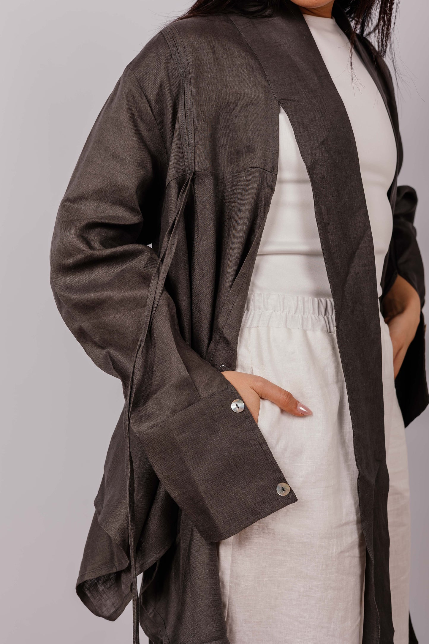 Double Collar With Fringes In Dark-grey