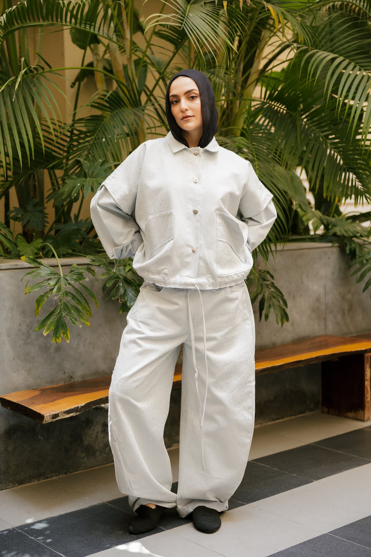 Balloon denim set in light denim