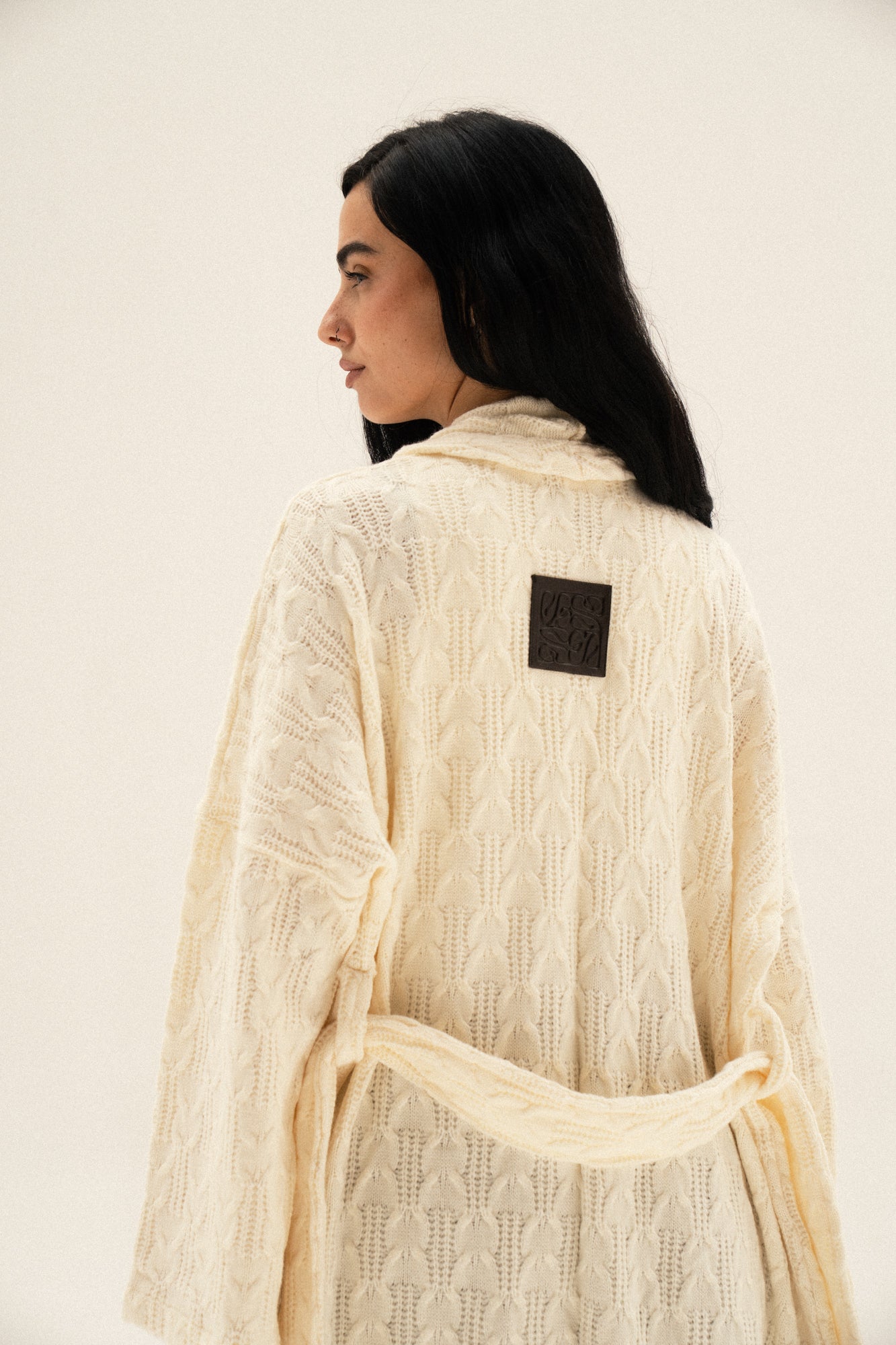 Knitted Braided Kimono In Off white