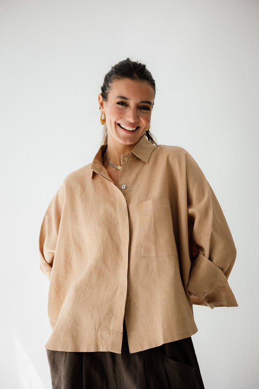 Butterfly Shirt In Light Camel