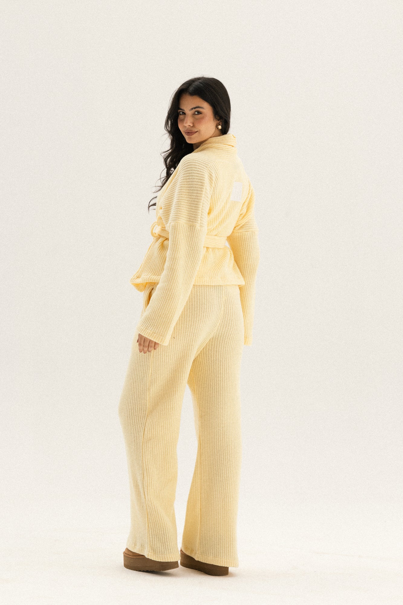 Short Kimono Knitted set In Butter Yellow