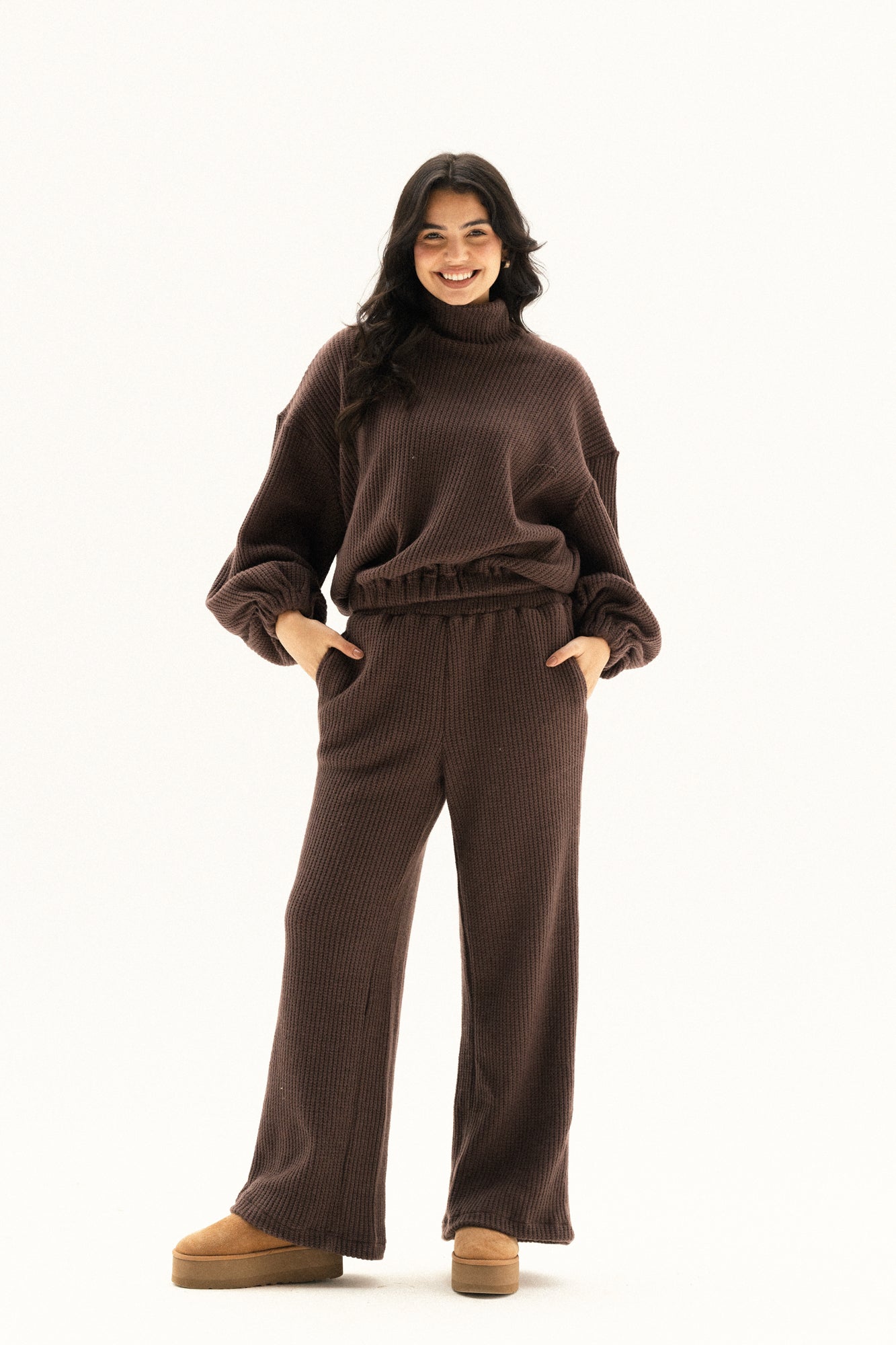 Elastic Knitted Set In brown