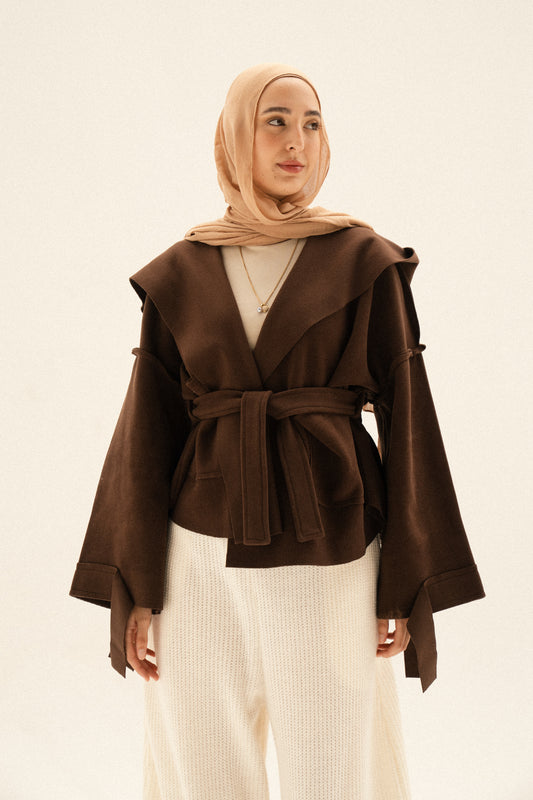 Unfinished Short Coat In Brown