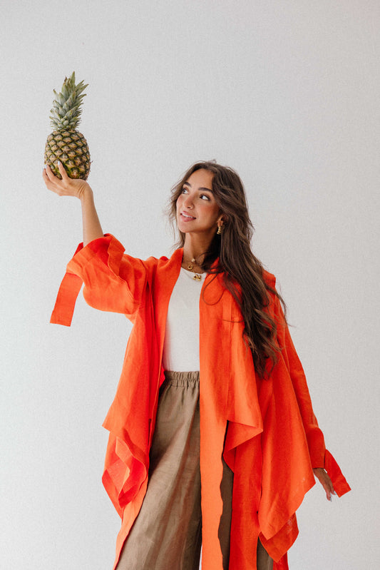 Short Double Collar Kimono In Orange