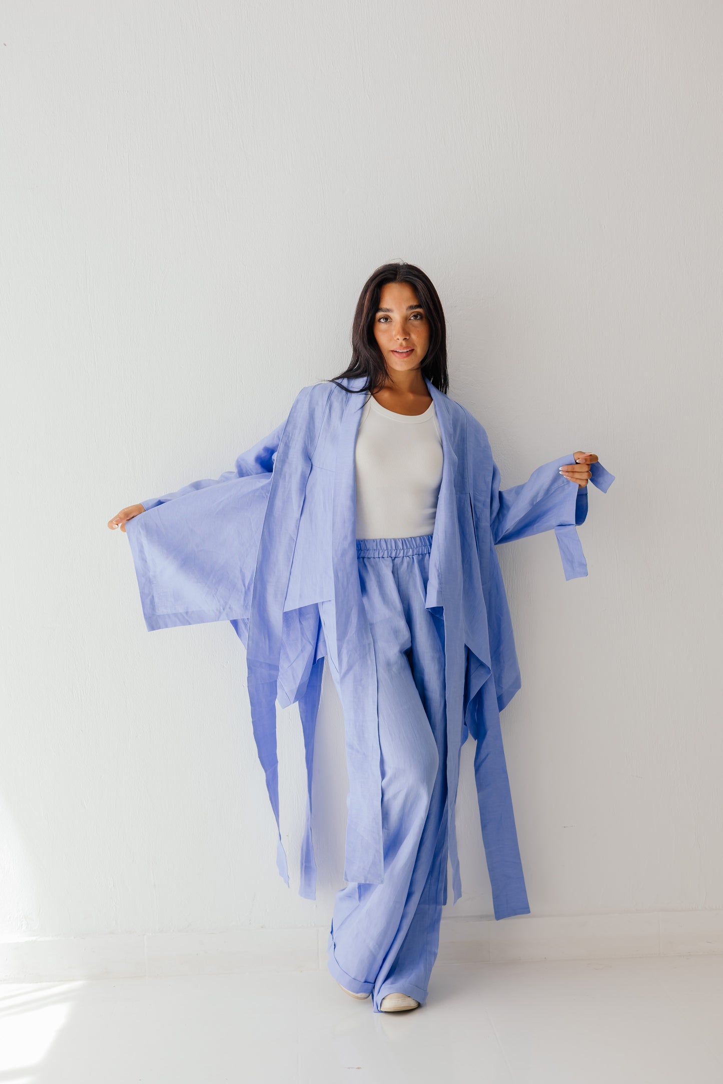 Short Double Collar Kimono Blue