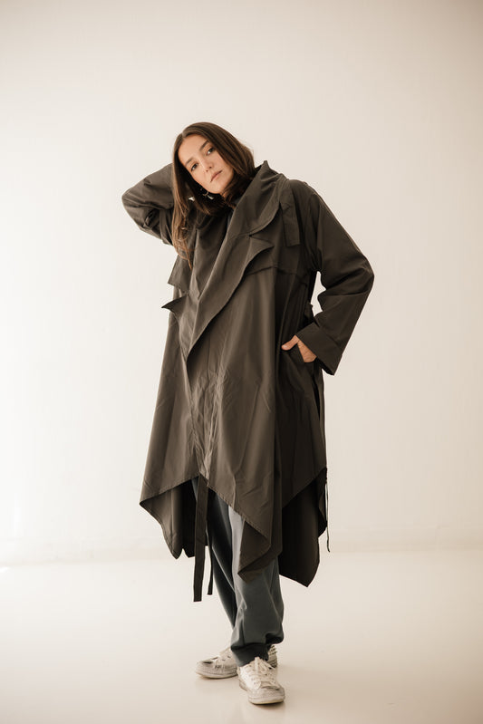 High-low Trench Coat In Dark-grey