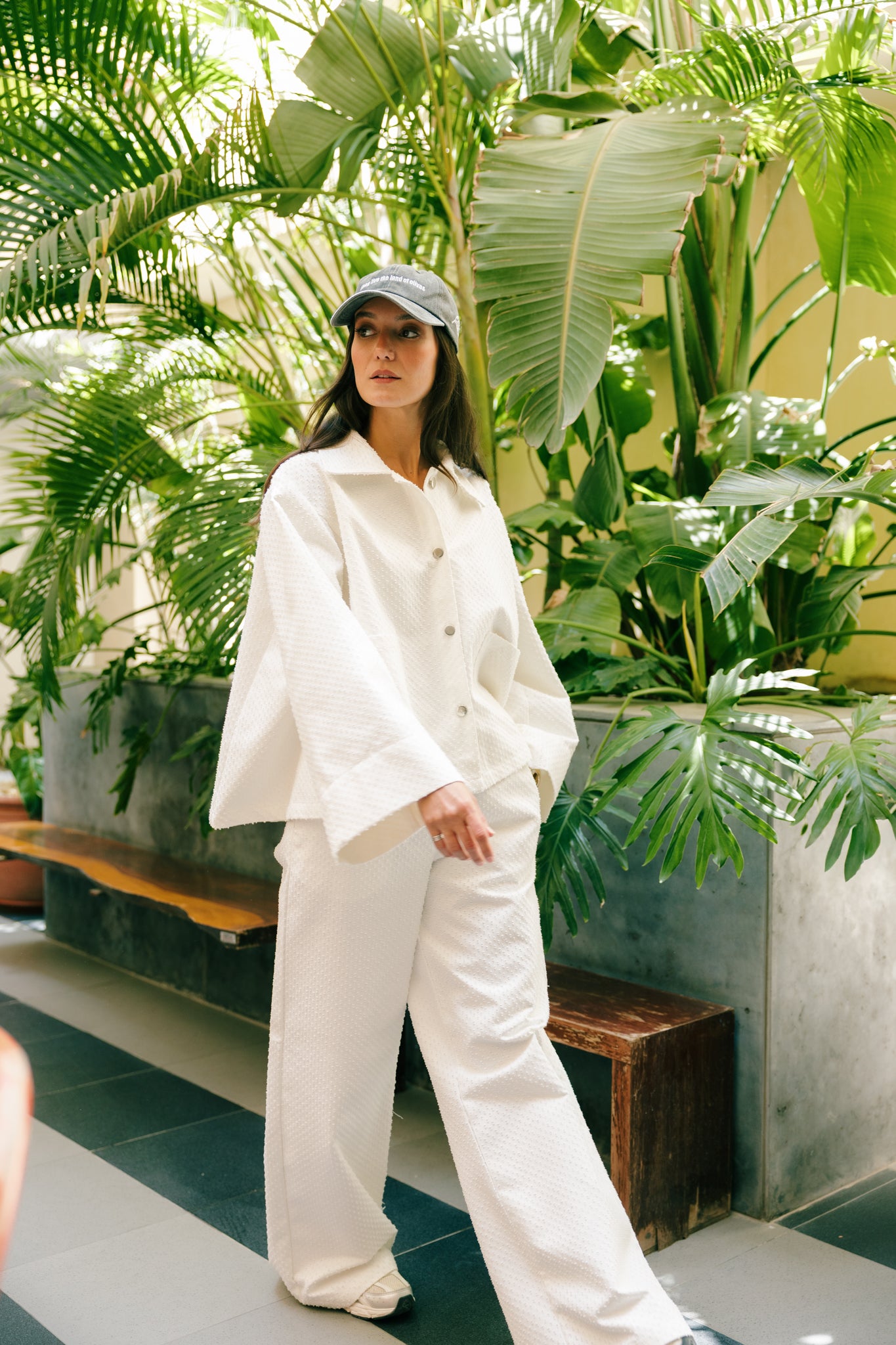 Dots denim set in white