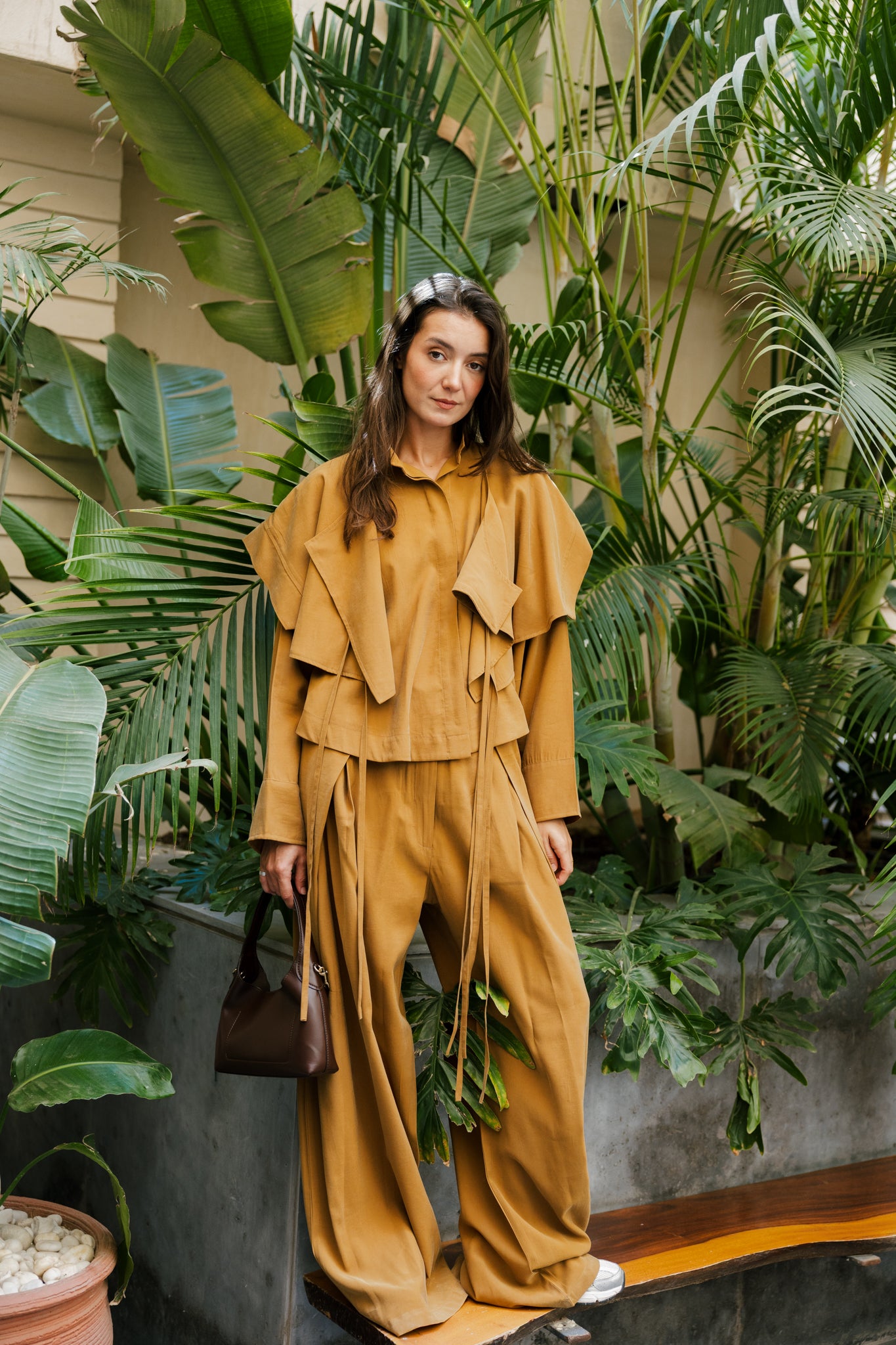 Layered set in mustard