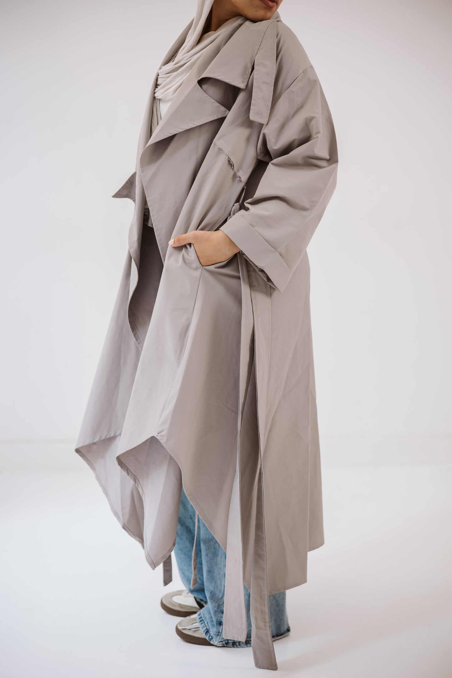 High-low Trench Coat In Silver