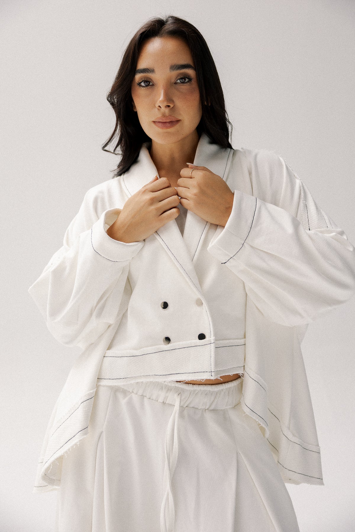 lined cotton set in white