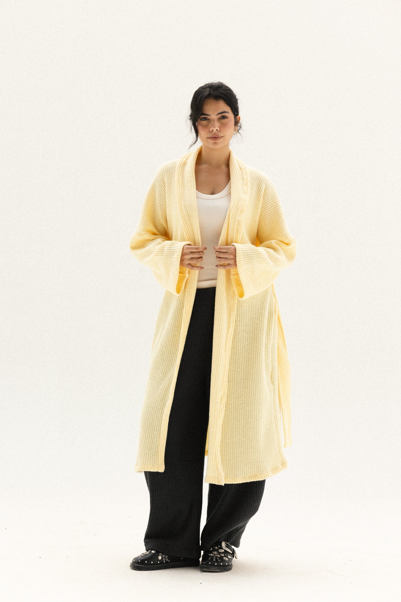 Knitted Lined Kimono In Butter-yellow