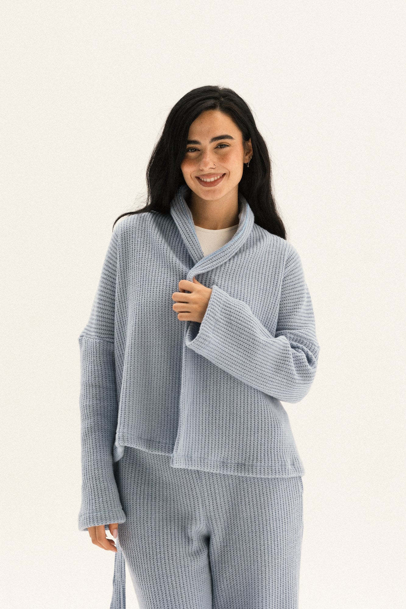 Short Kimono Knitted Set In Blue
