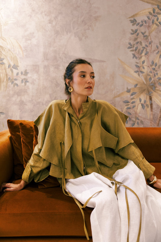 Layered shirt in dark lime-green
