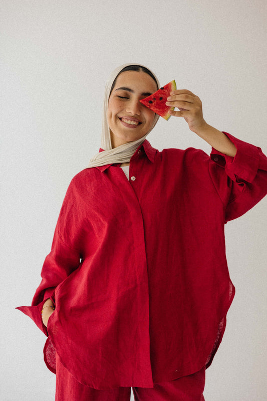 Daily Linen Shirt In Red