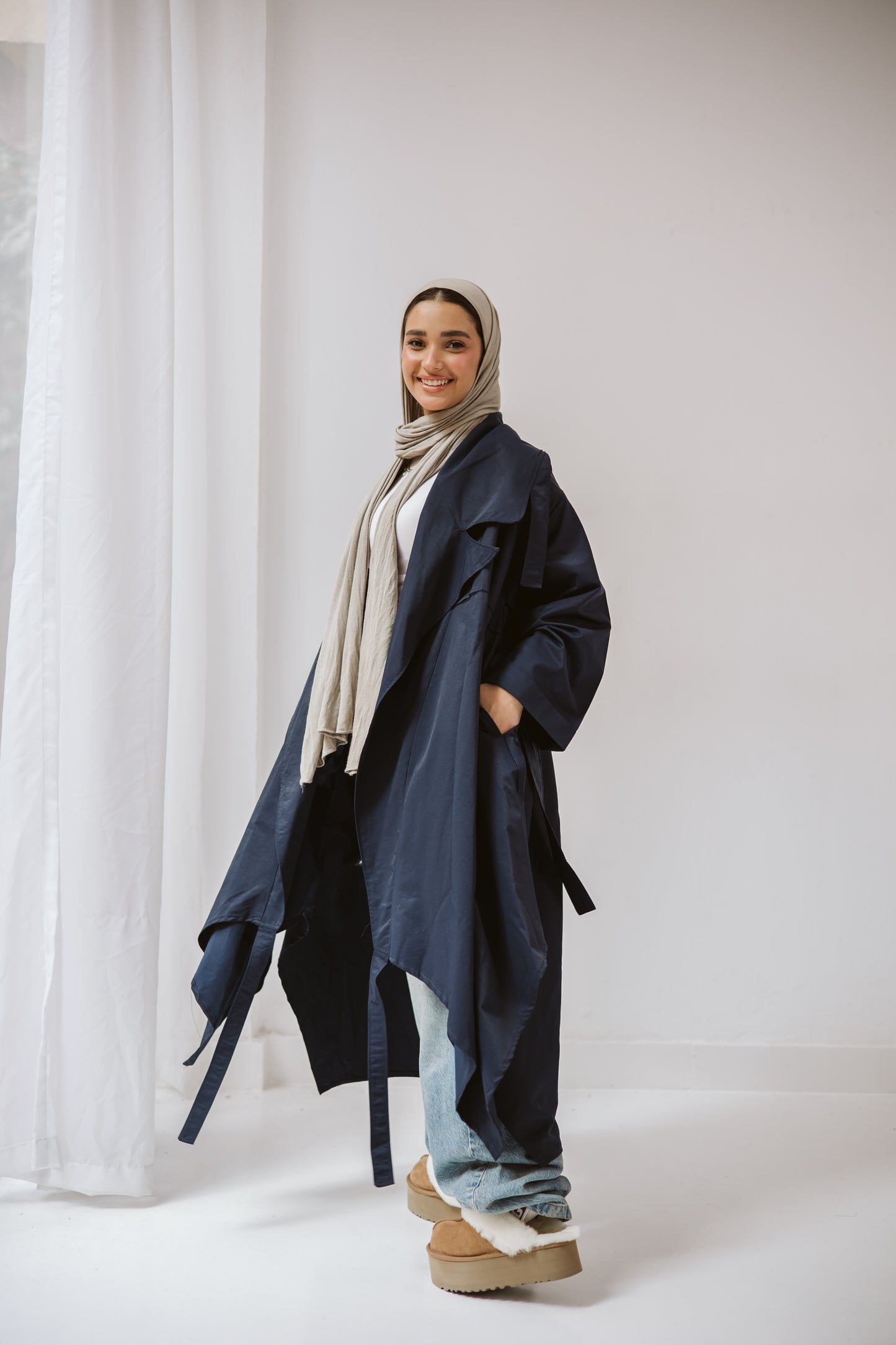 High-low Trench Coat In Navy Blue