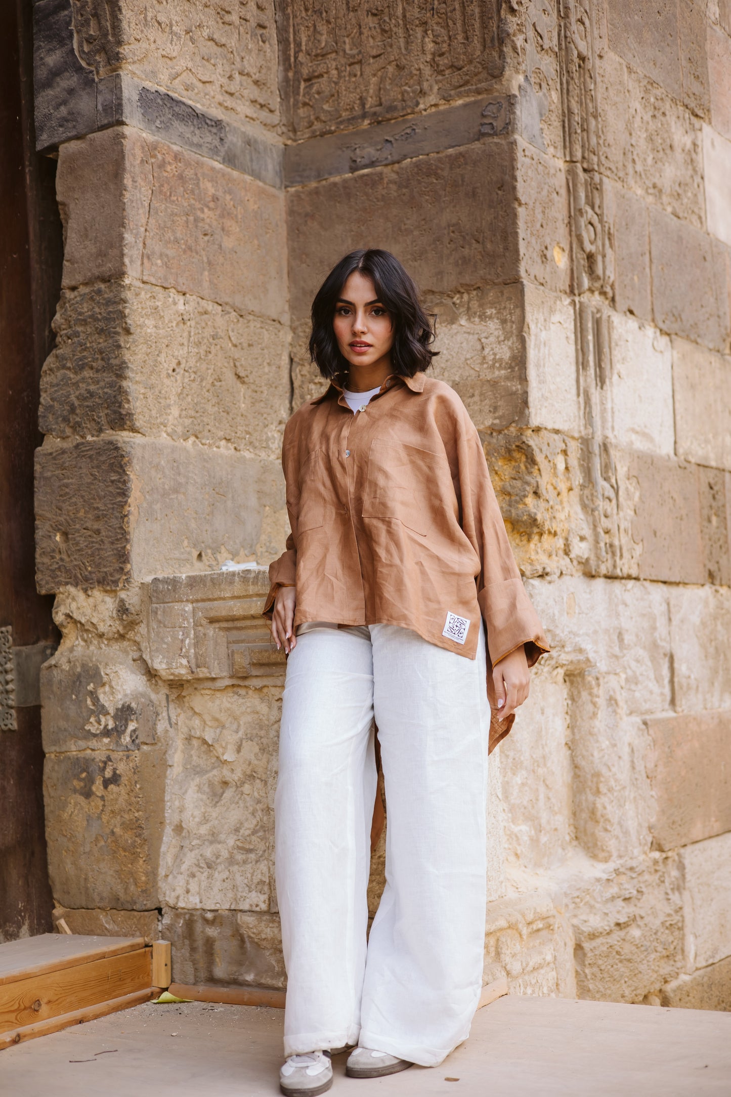 High-low Shirt In Camel