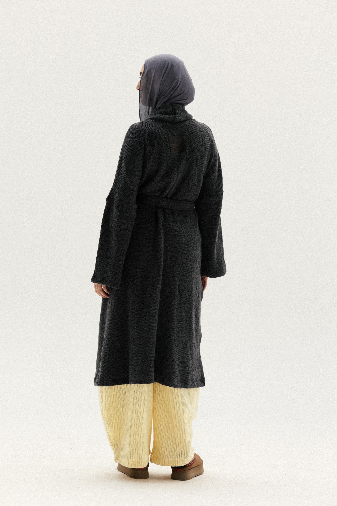 Knitted Cross-lines Kimono In Dark grey