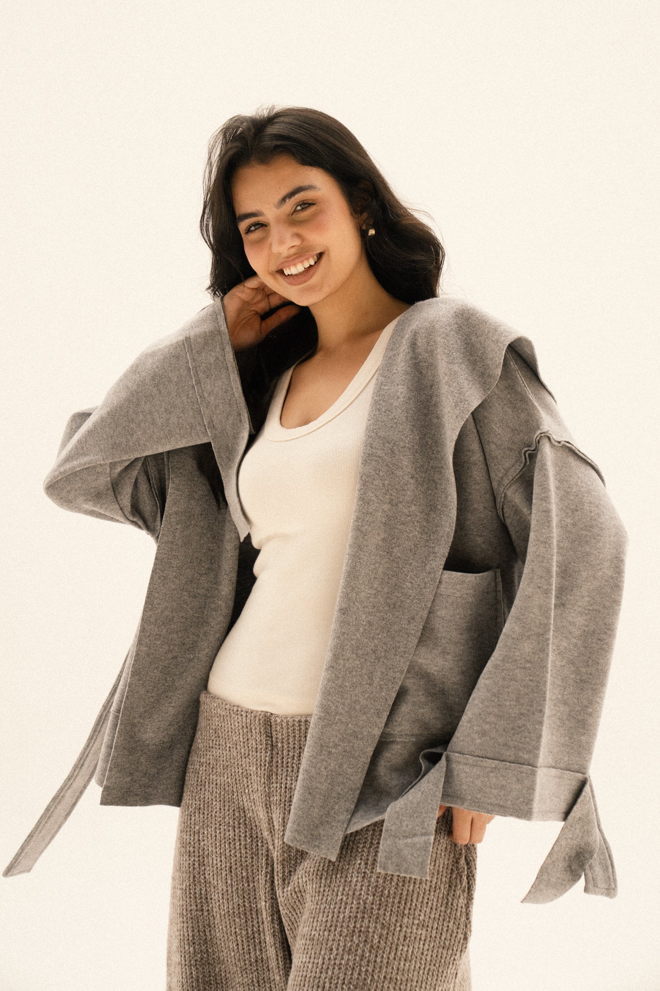 Unfinished Short Coat In Grey