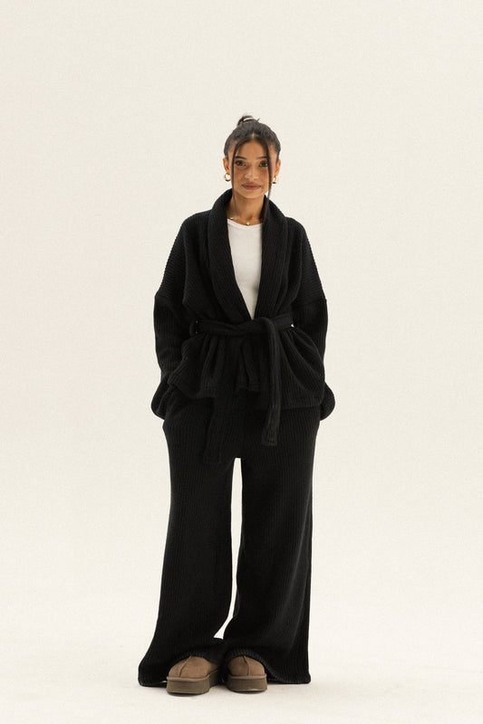 Short Kimono Knitted Set In Black