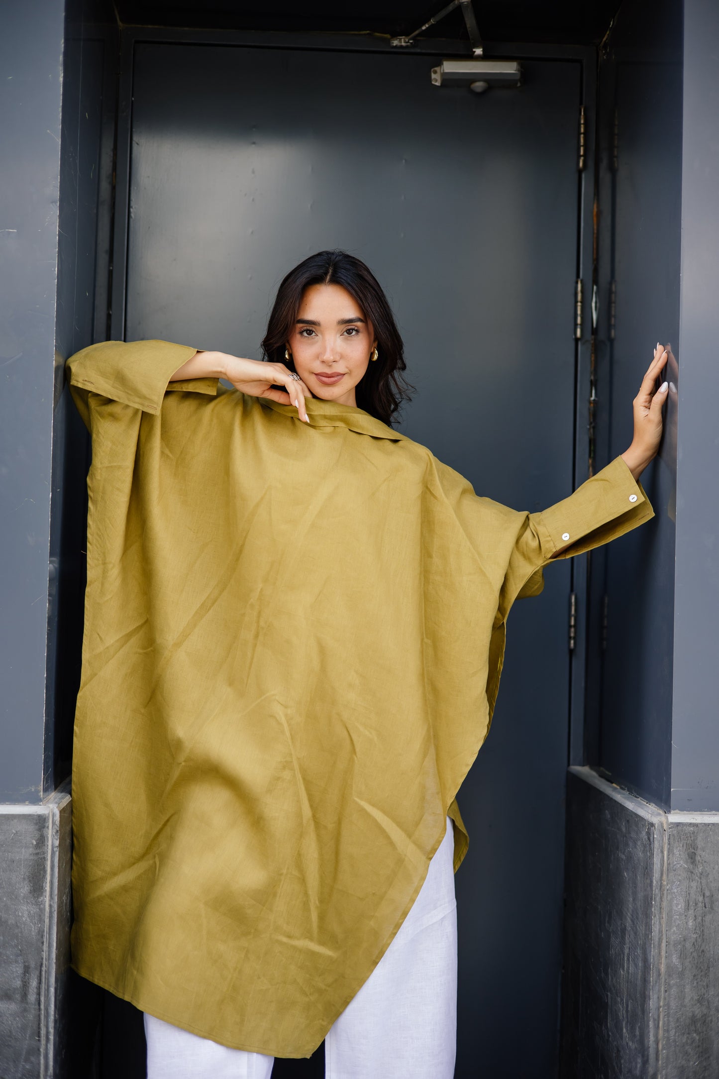Long Ribbon Top In Dark Lime-green