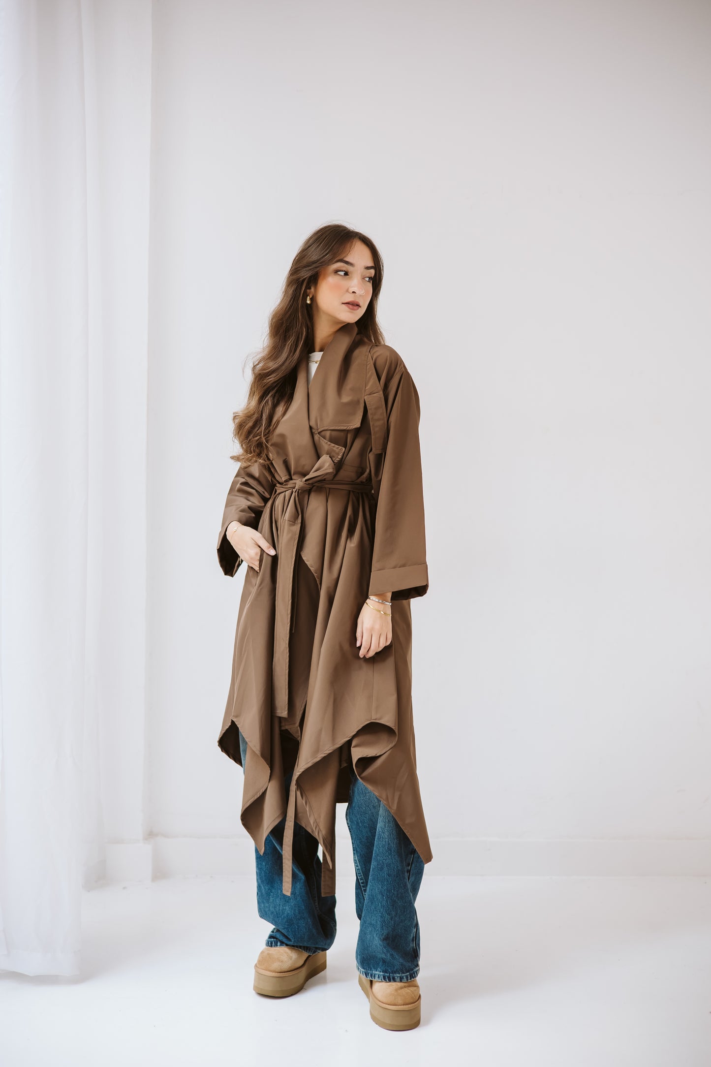 High-low Trench Coat In Brown