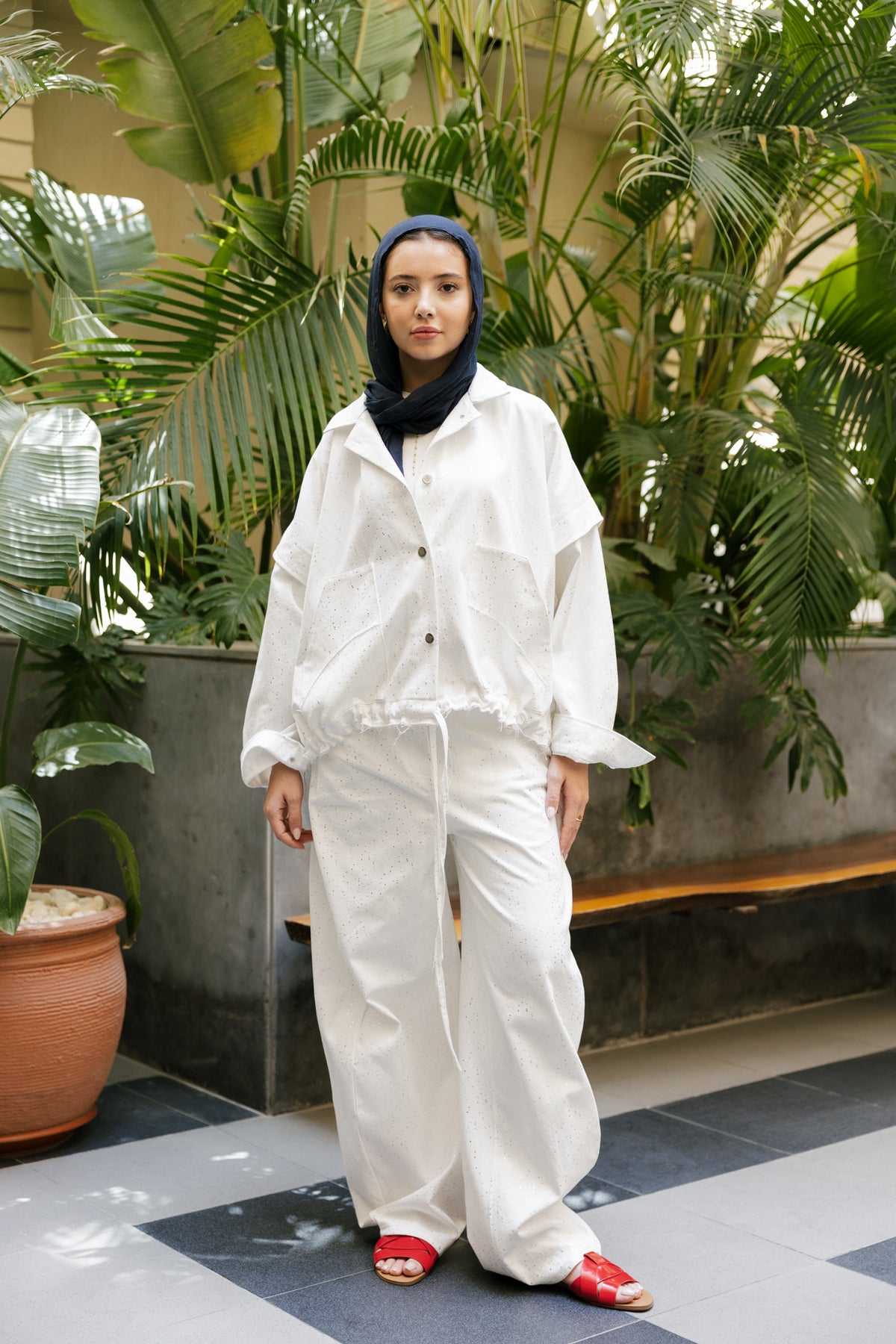 Balloon denim set in white