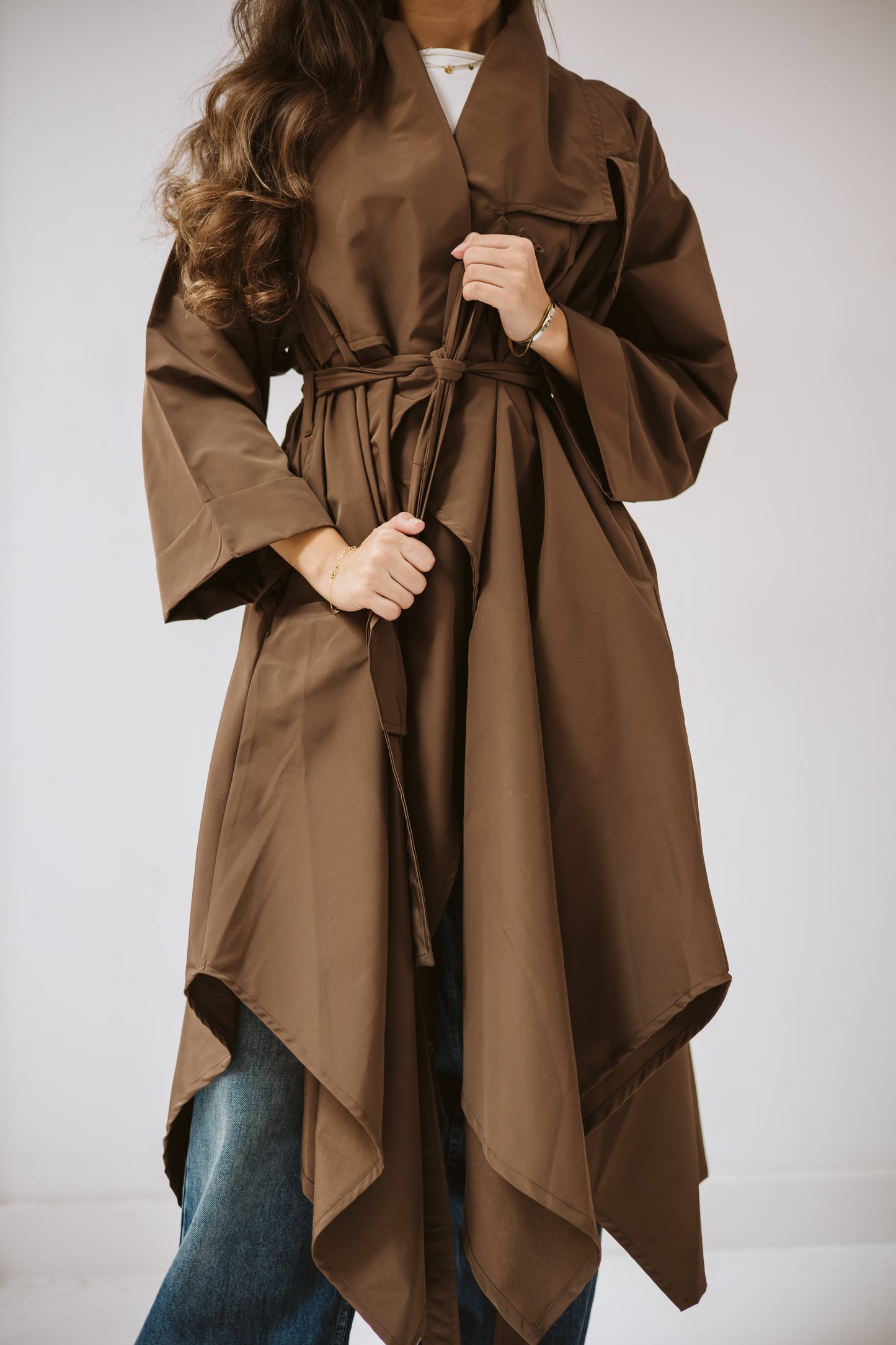 High-low Trench Coat In Brown